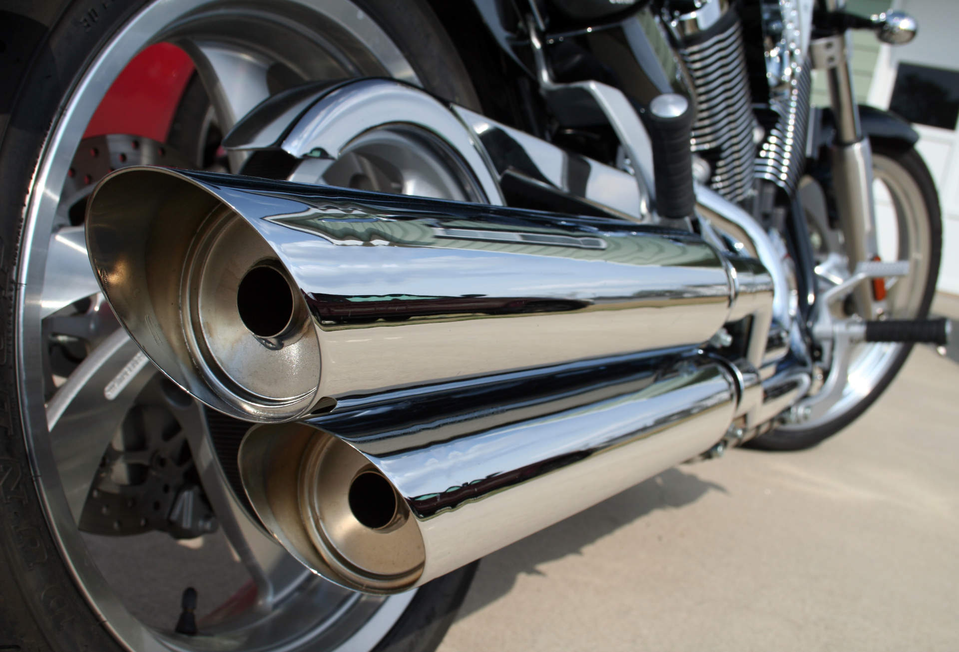 Loud motorcycle exhaust pipes are a signature of the biker rally in Hollister, California